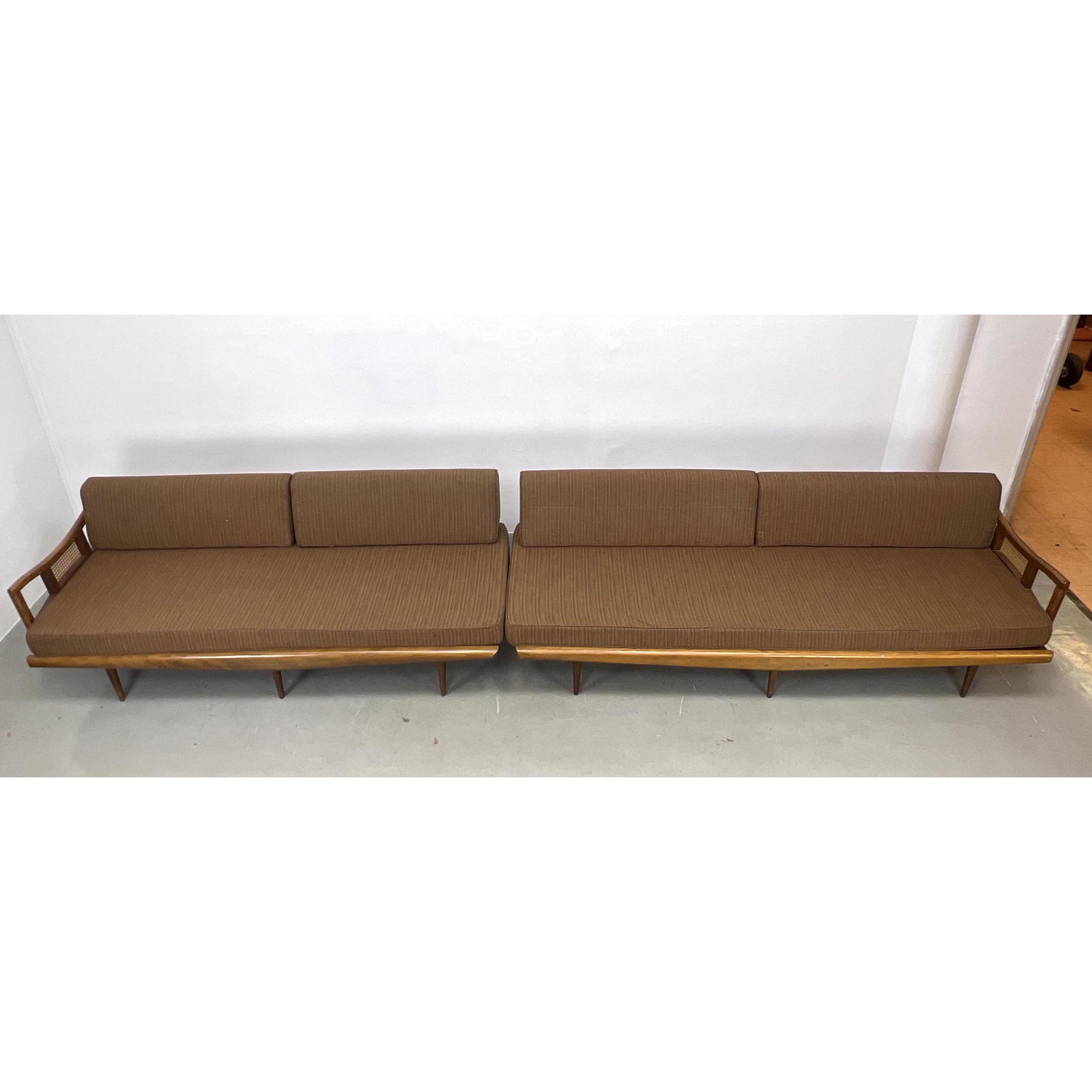 2pc Modern Sectional Seating Sofa. Love Seat and Couch: each with one opposing arm. Peg legs. Smalle (1 of 13)