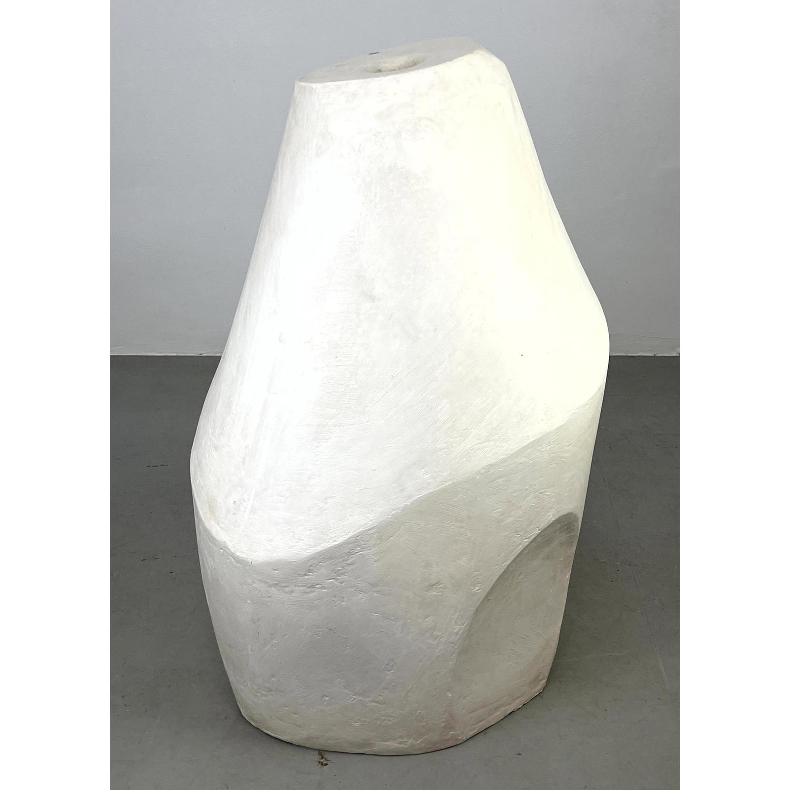 Large Cast Plaster Sculptural Form Floor Sculpture Object. Faceted edges. Opening to top. (1 of 9)