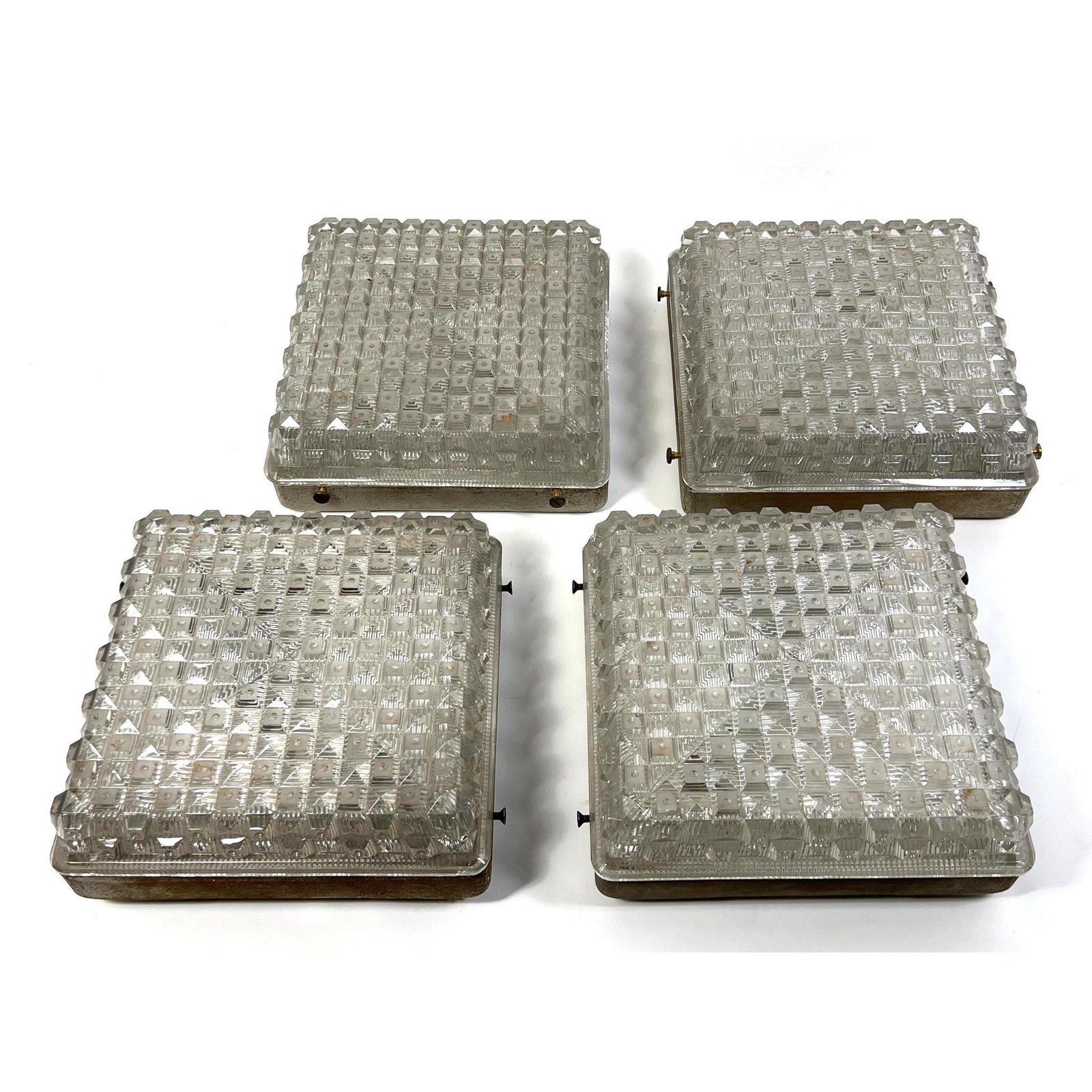 Set 4 Ceiling or Wall Mount Modern Glass Sconces Lights. Textured Pyramid molded glass shades. (1 of 6)