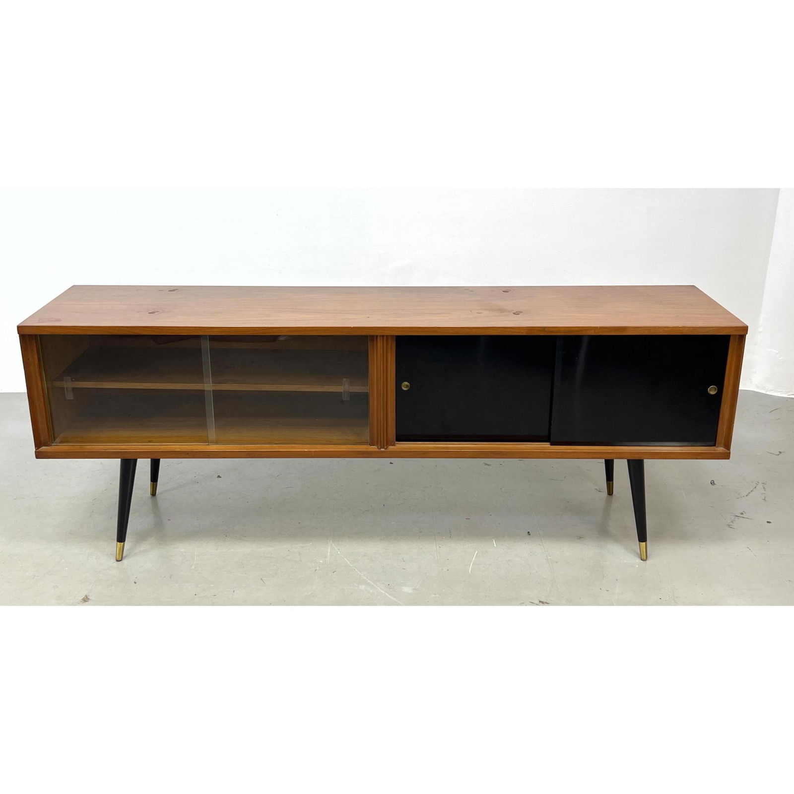 American Modern Low Credenza Shelf Unit. Pr Glass Sliding Doors. Pr Ebonized Sliding Doors. Ebonized (1 of 13)