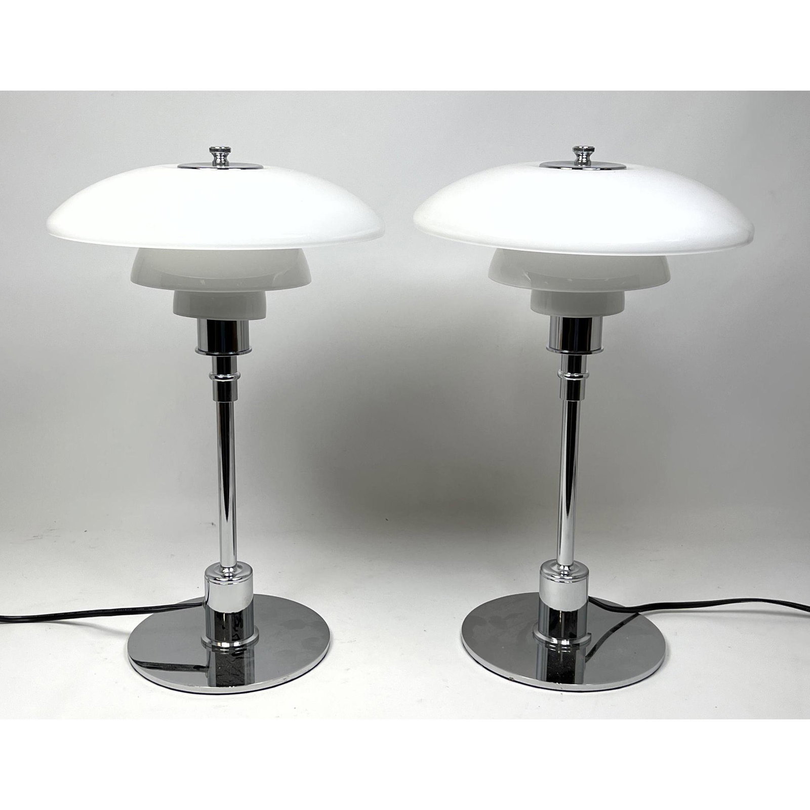2 pcs Louis Poulsen  style  Table Lamps. Layered glass shades on Chrome base. (1 of 8)
