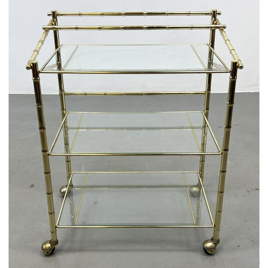 Rolling Metal Faux Bamboo Three Tier Serving Cart. Glass shelves. (1 of 7)