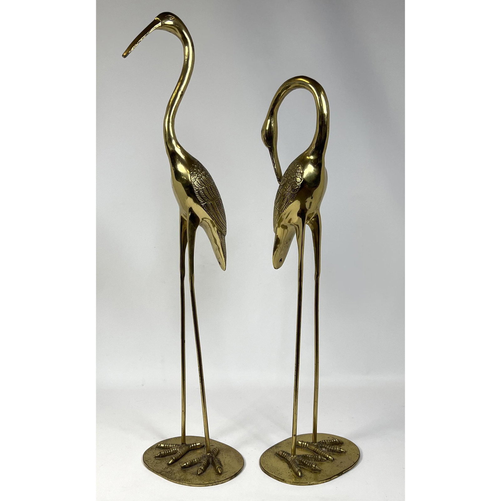 Pair Brass Standing Crane Sculptures. (1 of 9)