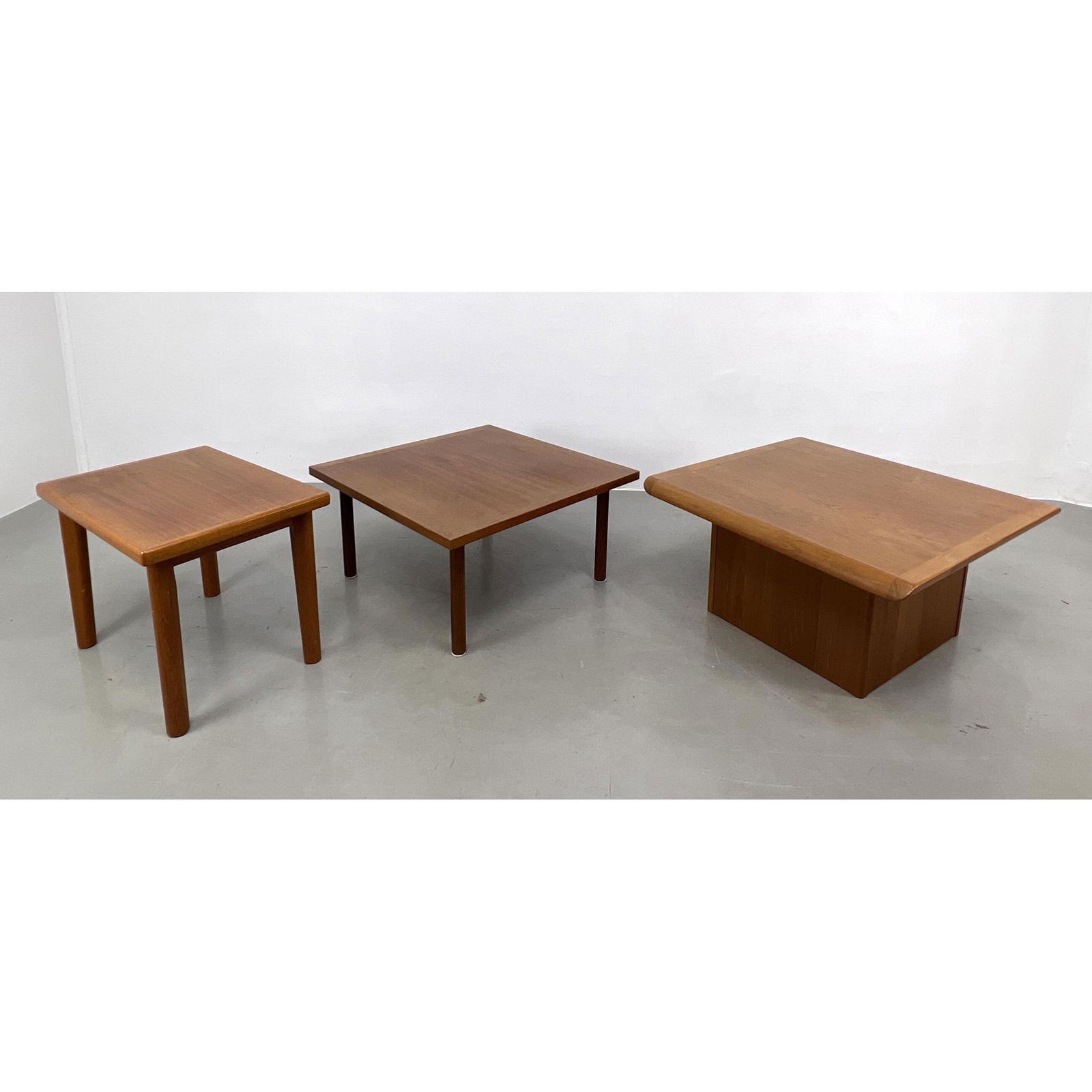 3pc Danish Modern Teak Tables. One platform base. Some marked. (1 of 14)