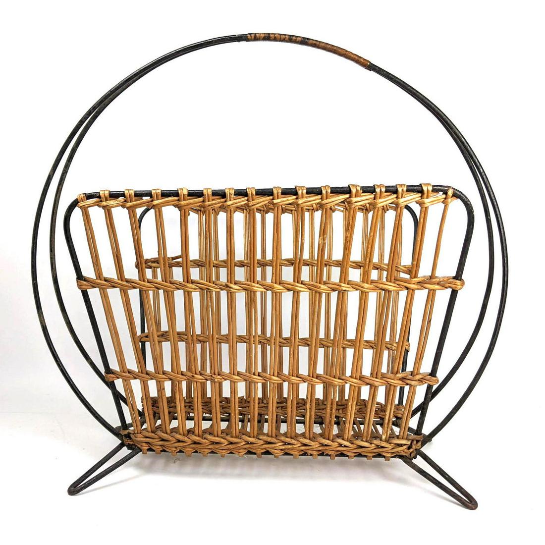 French Style Hairpin Iron and Rattan Magazine Rack. (1 of 11)