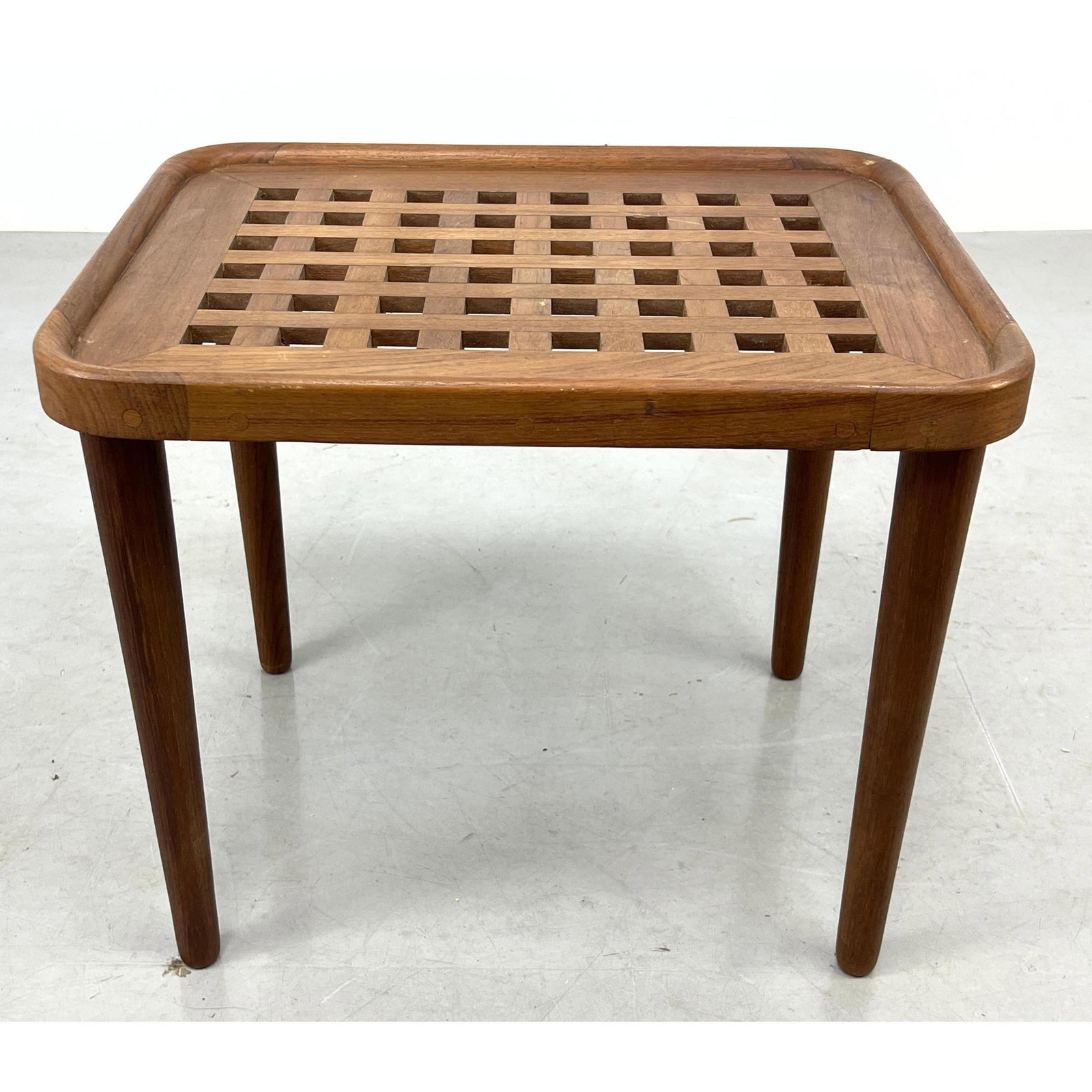 Danish Modern Teak Lattice Design Side Table. Tapered Legs. (1 of 8)