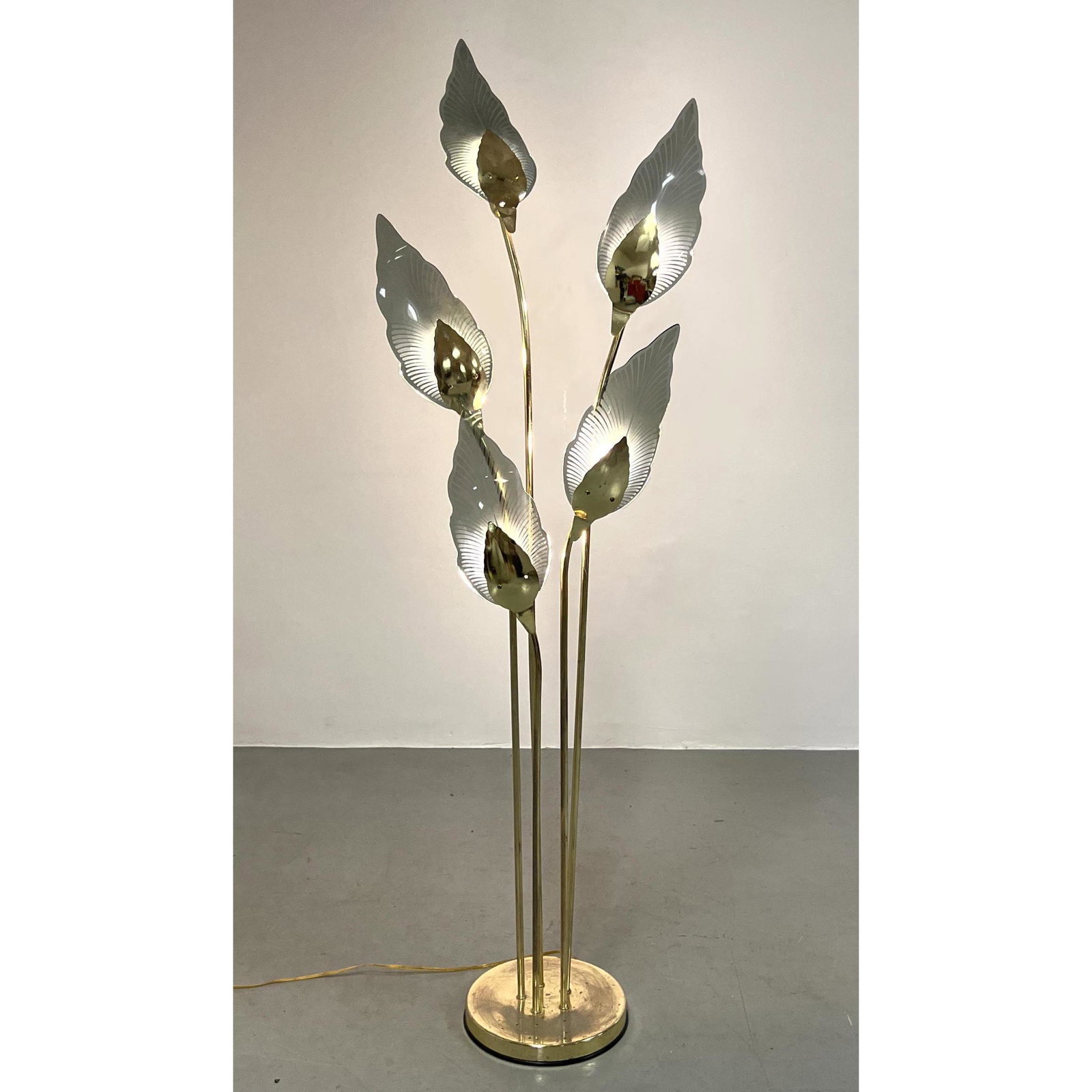 Brass and Glass Floor Lamp. 5 Glass leaf panels. (1 of 14)