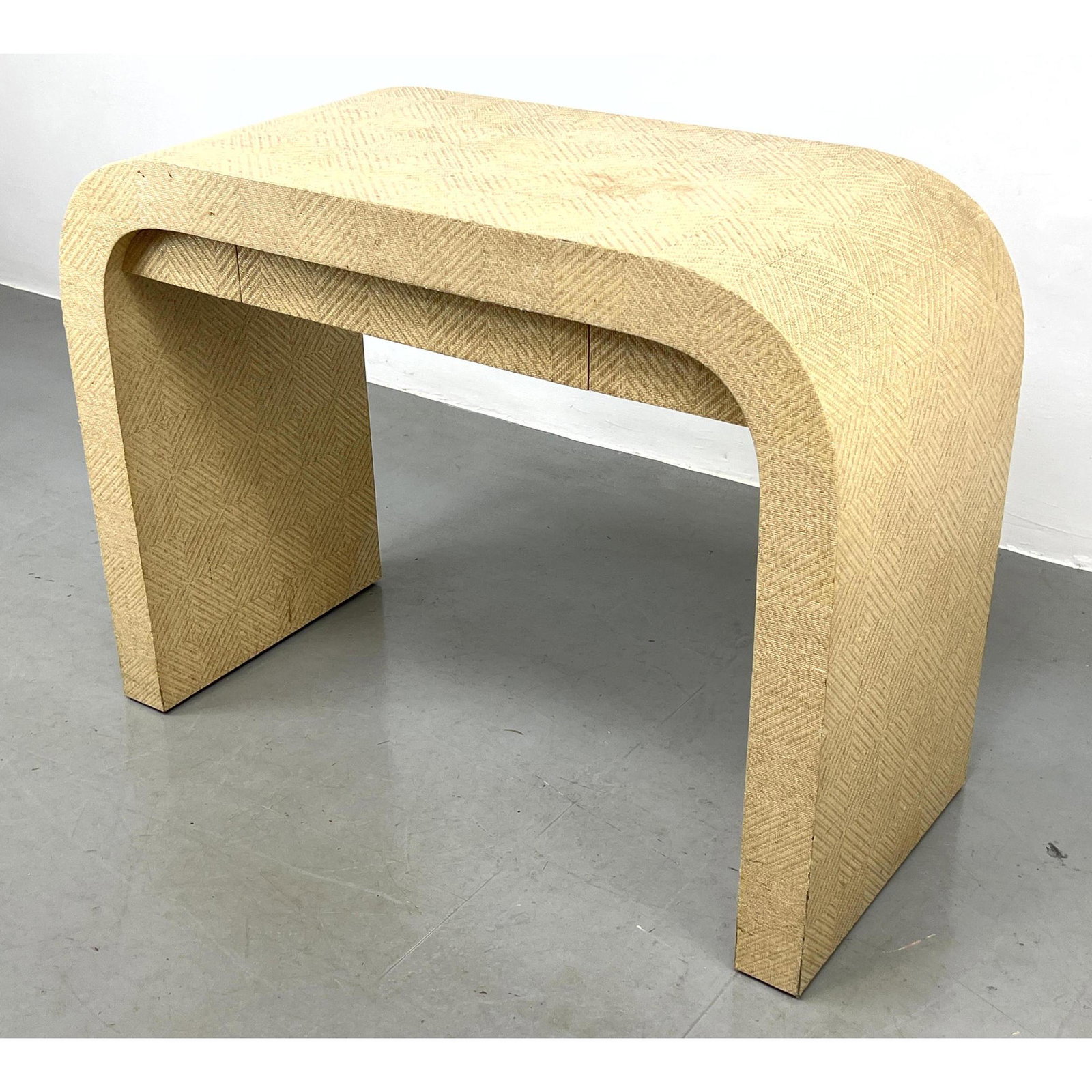 Carl Springer style Woven Grass Cloth Table Desk. Console Hall Table with Drawer can be used as desk (1 of 11)