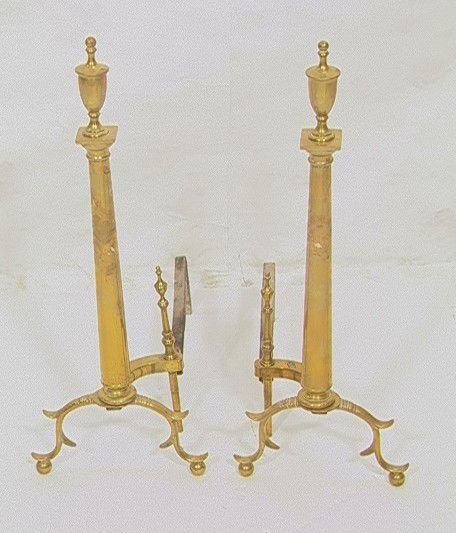 PR Tall Brass Andirons.: PR Tall Brass Andirons.-- Dimensions: H: 28 inches: W: 11 inches: D: 6 inches --- Please contact us with specific questions about condition, not visible in the photos. --- US Shipping charge: Pick up