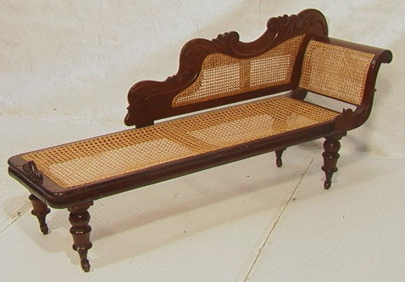 Victorian Style Cane Seat and Back Fainting Couch: Victorian Style Cane Seat and Back Fainting Couch with Carved Walnut Frame.-- Dimensions: H: 33.5 inches: W: 79 inches: D: 21 inches --- Please contact us with specific questions about condition, not 