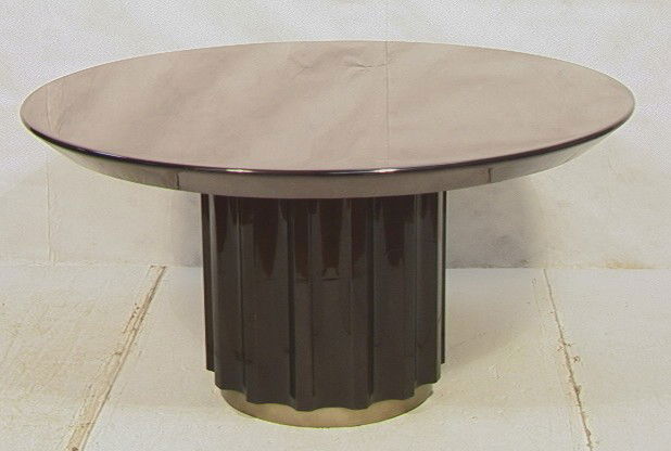 Karl Springer Lacquered Dining Table. Round top: Karl Springer Lacquered Dining Table. Round top on fluted base. Signed and dated 1987-- Dimensions: H: 31 inches: W: 60 inches --- Condition (General): Very minor surface scratches. Base and top are s