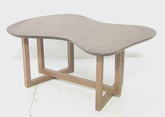 Gilbert Rohde Style Occasional Table. Biomorphic: Gilbert Rohde Style Occasional Table. Biomorphic laminate top with unique oak base.-- Dimensions: H: 18.75 inches: W: 38 inches: D: 25 inches --- Please contact us with specific questions about condit