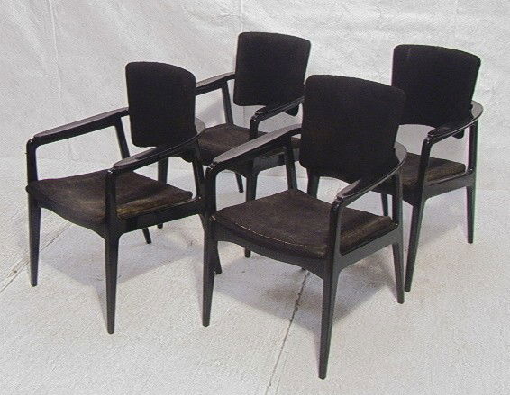 Set 4 Sigvard Bernadotte France Sons Chairs Denmrk: Set 4 Modernist Sigvard Bernadotte France Sons Chairs Denmark Ebonized arm Chairs. Marked france and sons and John Stuart-- Dimensions: H: 33.5 inches: W: 23.5 inches: D: 19.5 inches --- Condition (Ge