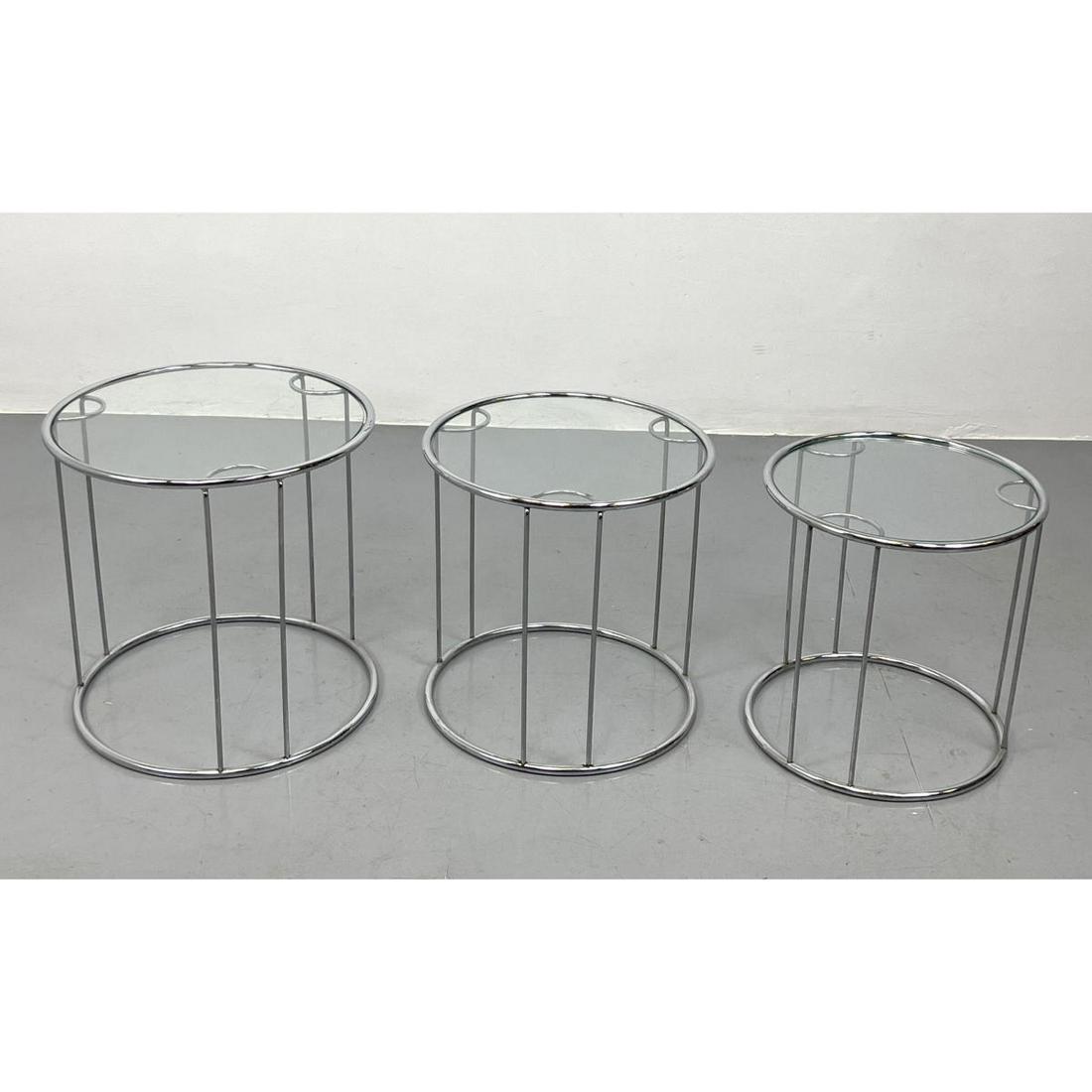 DIA attributed Chrome and Glass Nesting Table Set.  Design Institute of America. (1 of 8)
