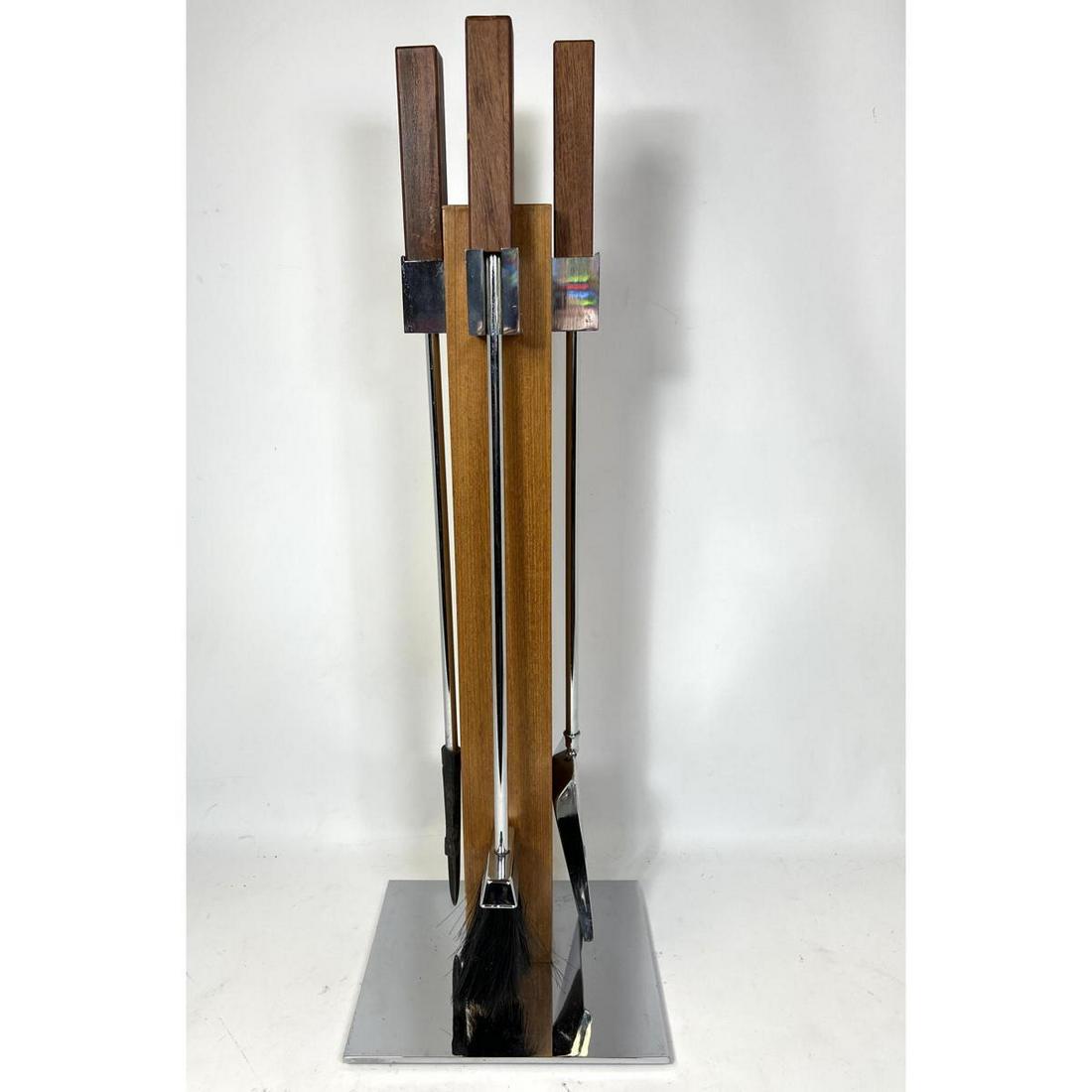 Alessandro Albrizzi Style teak and chrome fire tools (1 of 9)