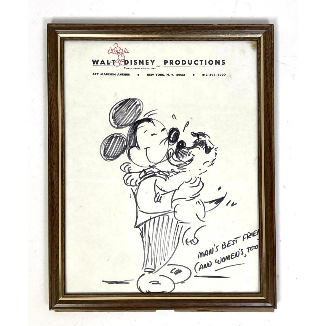 Hand Drawn Mickey Mouse and Dog Sketch on Original Walt Disney stationary from Madison Ave. New York (1 of 6)