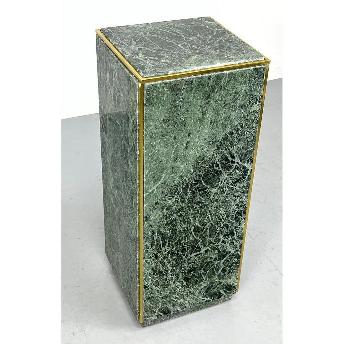 Green Marble Tall Display Pedestal Stand. Brass Trim. Modernist Pedestal. (1 of 10)