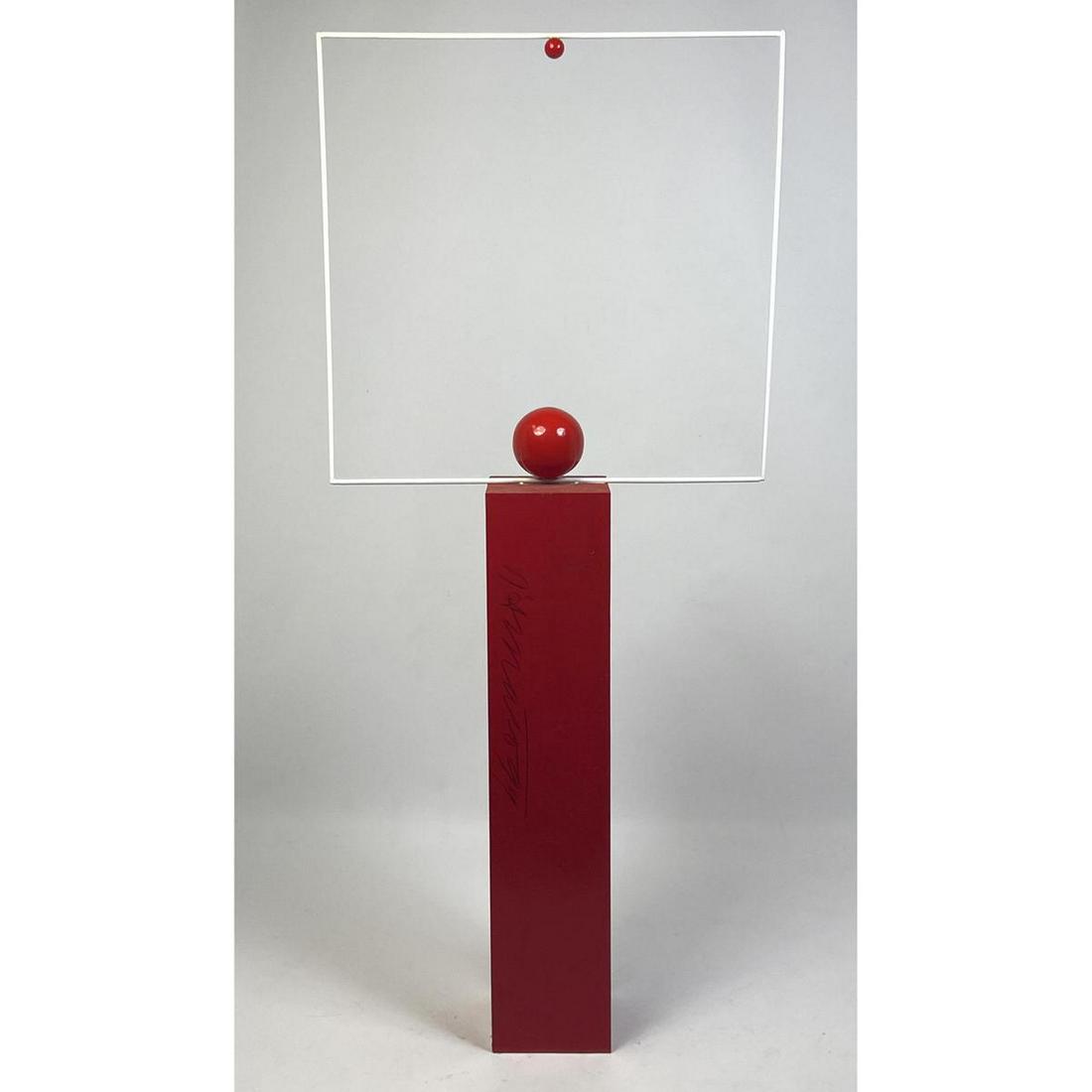 GEORGE D'AMATO Minimalist Constructivist Sculpture. Enamel painted steel on wood base.  D'Amato was (1 of 7)