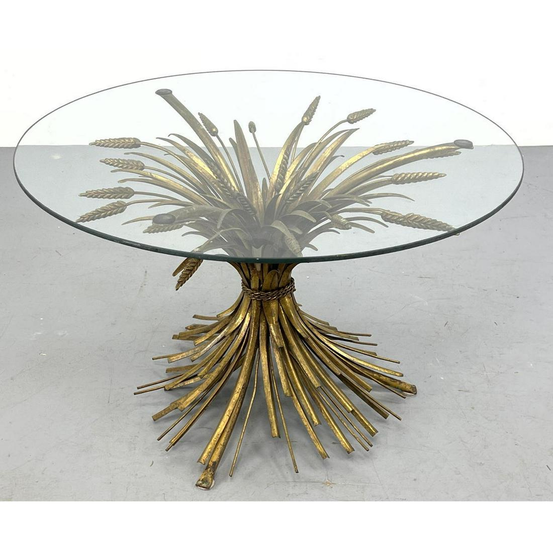 Italian Gilt Iron Wheat Sheaf Glass Top Side Table. (1 of 6)