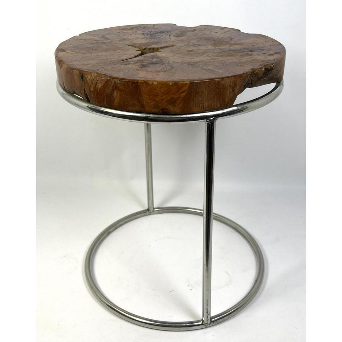 Thick Wood Top Side Table with Chrome Base. Thick slab top. (1 of 8)
