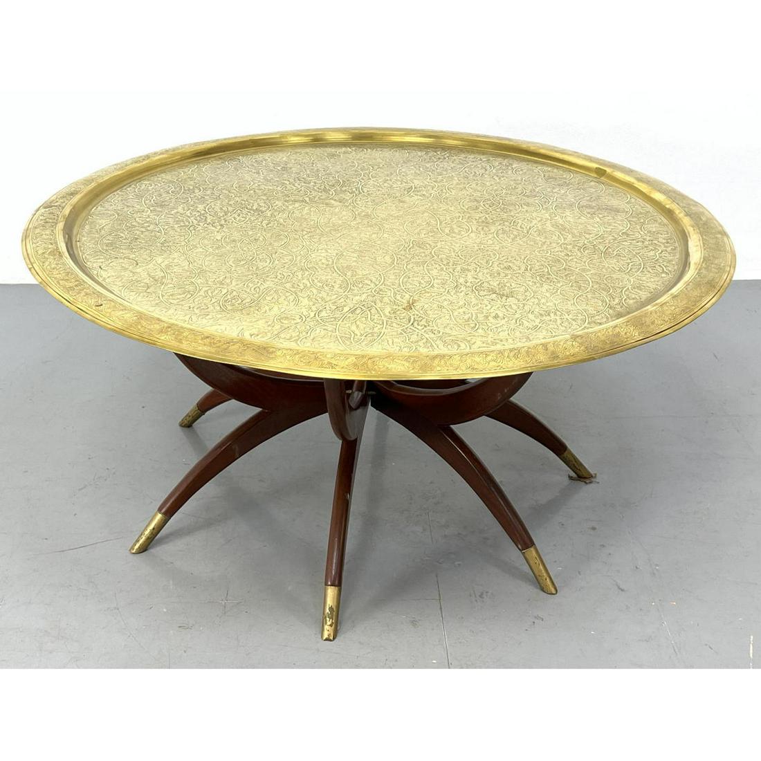 Brass tray spider leg coffee table. Collapsible. Boho. (1 of 10)