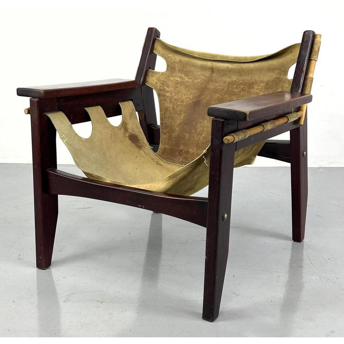 Vintage Sergio Rodriguez Kilin Safari style Leather Sling Seat Lounge Chair. Wood Frame. Unmarked. (1 of 10)