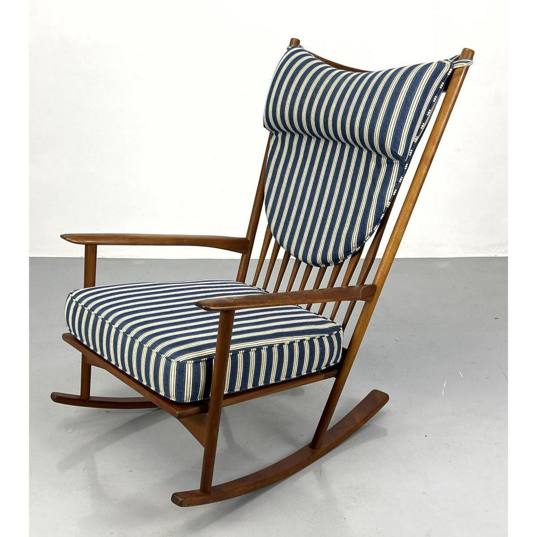 Vintage mid-century Selig High Back Walnut Spindle Rocking Chair. Unmarked.: Vintage mid-century Selig High Back Walnut Spindle Rocking Chair. Unmarked. Dimensions: H: 38 inches: W: 27 inches: D: 31.5 inches - Seat Height: 16.5 inches ---