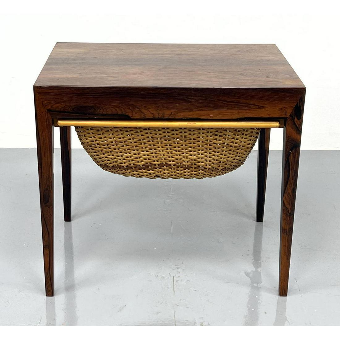 Danish Modern Rosewood Sewing Stand Side Table. Tapered legs. (1 of 9)