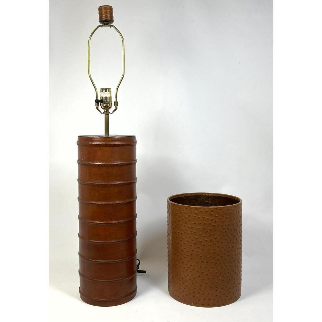 2pcs: Jacques Adnet style lamp with Ostrich Style Skin Wastebasket (1 of 12)