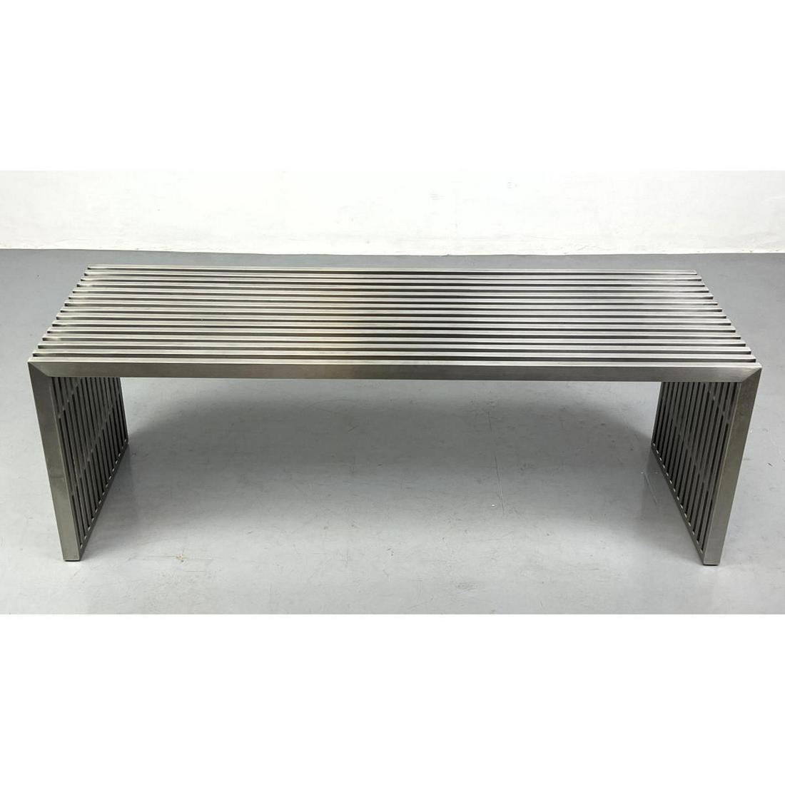 Stainless Slat Bench Coffee Table. Lucite Blocks alternate with stainless slats. (1 of 6)