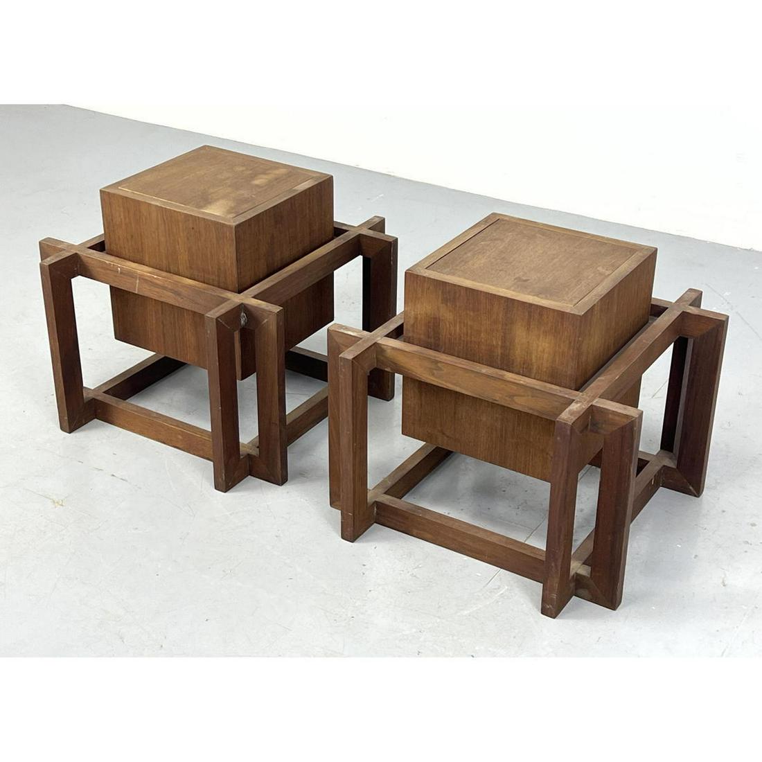 Pair of Atomic Style Mid Century Walnut Planter Boxes End Tables (inset tops removable) (1 of 13)