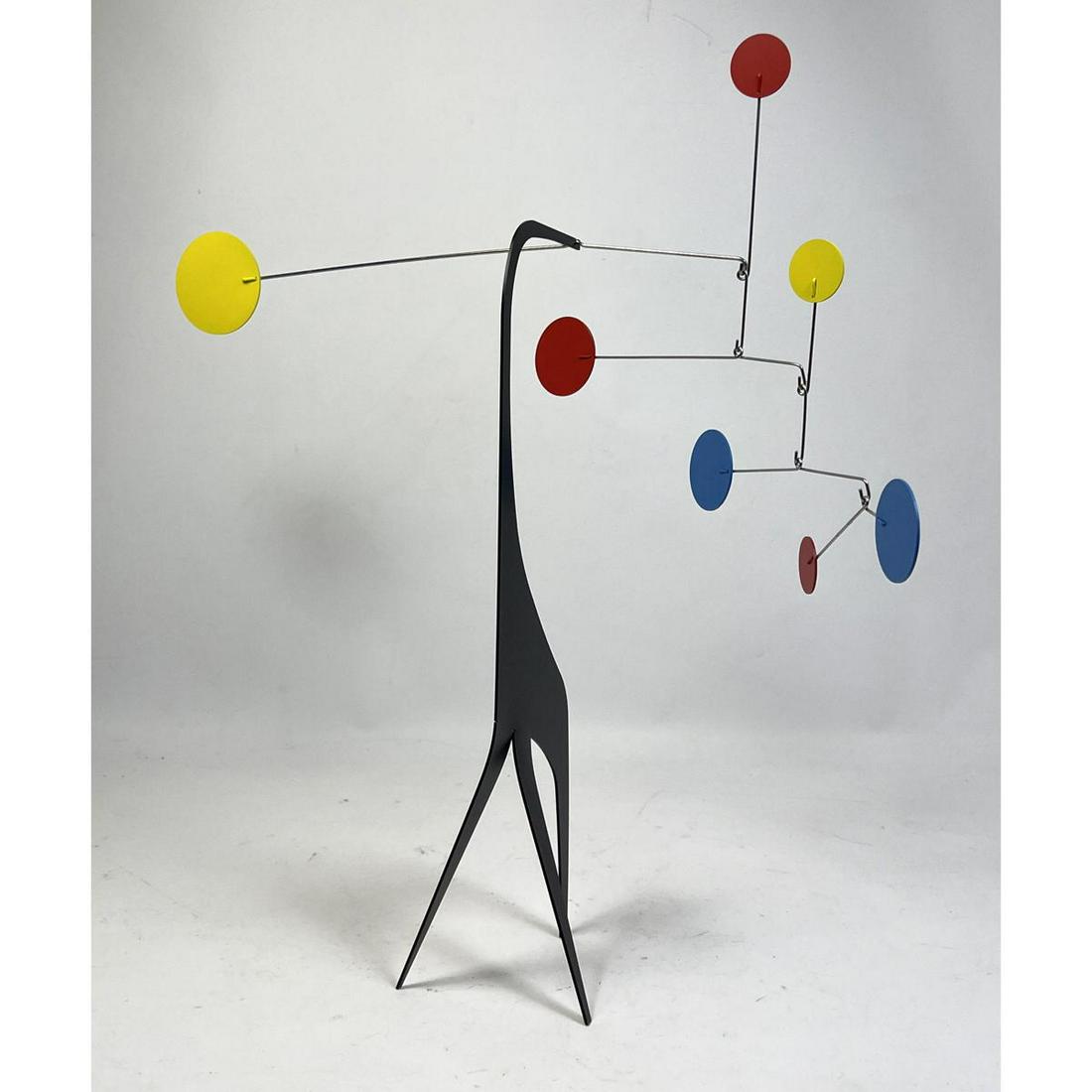Small Table Top Metal Kinetic Wind Sculpture Stabile Mobile.  Black giraffe style base with colorful (1 of 6)