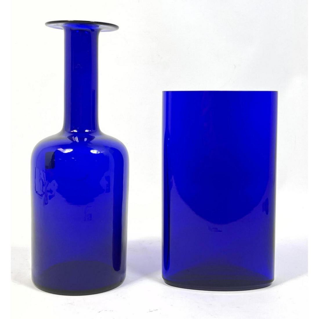 2 pc HOLME GAARD Cobalt blue vases. One marked with paper label. Other vase 8 inch. (1 of 8)