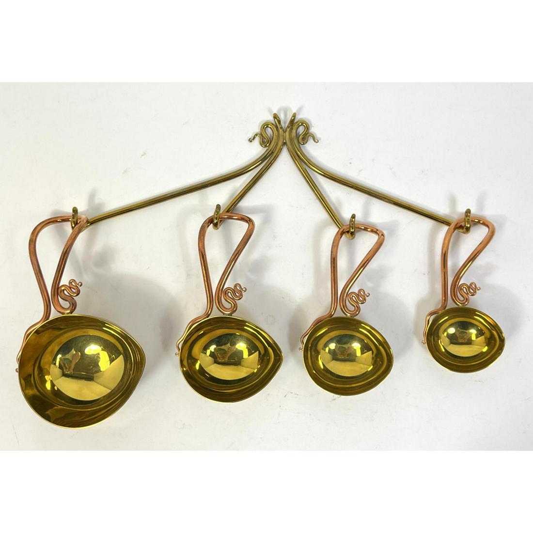 JOE SPOON 2000 Metalsmith Brass and Copper measure cups with wall rack. Signed. (1 of 12)
