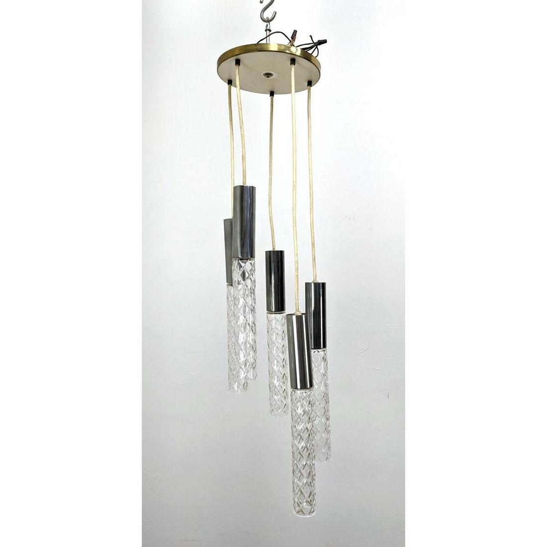 Mid Century Modern  5 Drop Chandelier Lamp.  Chrome and Glass. (1 of 9)