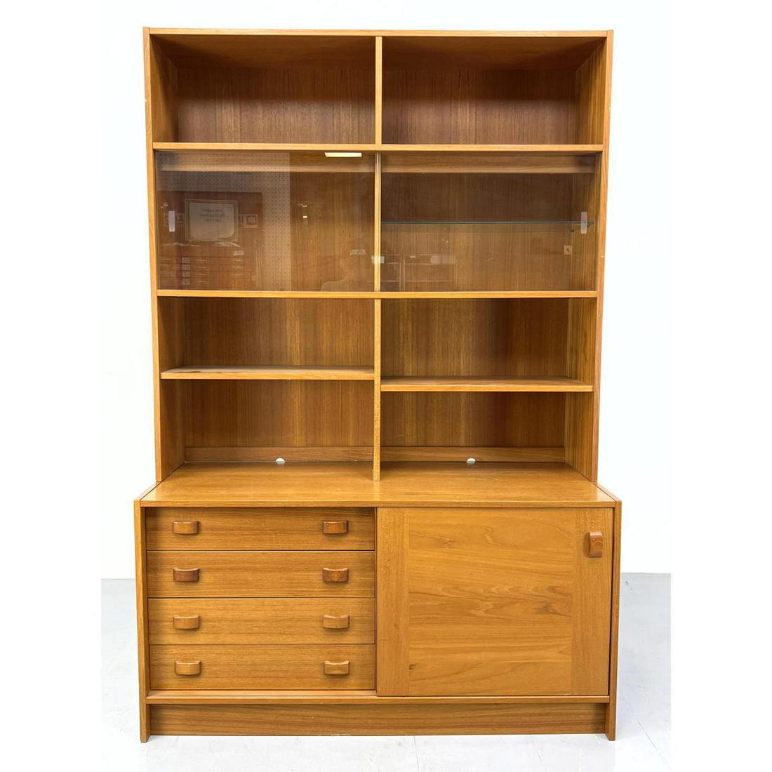 DOMINO MOBLER Danish Modern Teak 2 Part Cabinet Bookcase. Lower cabinet has sliding door and drawers (1 of 18)