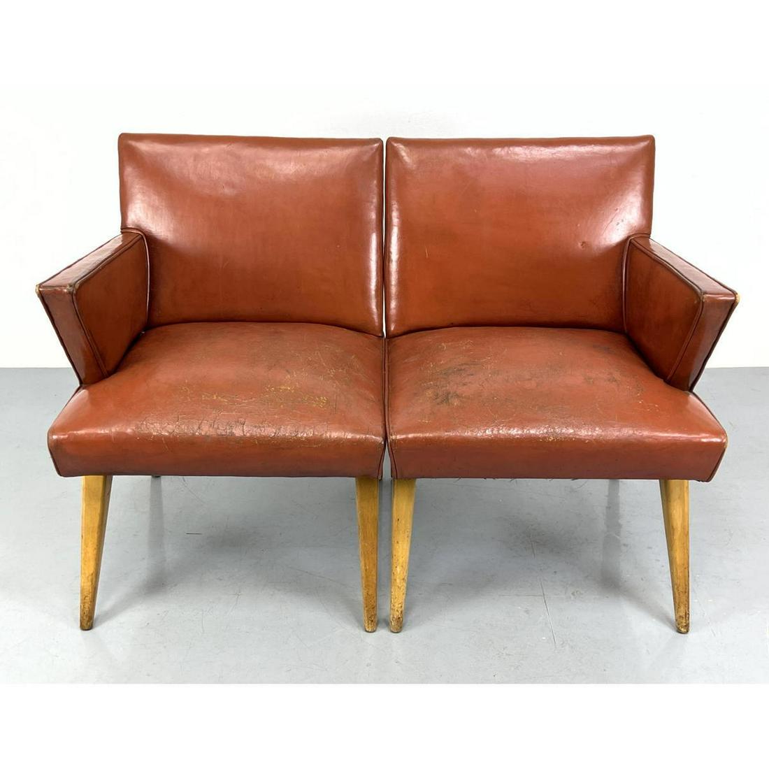 2pc Mid Century Modern Loveseat With Angled Wood Frame. Two 1 arm chairs . (1 of 15)