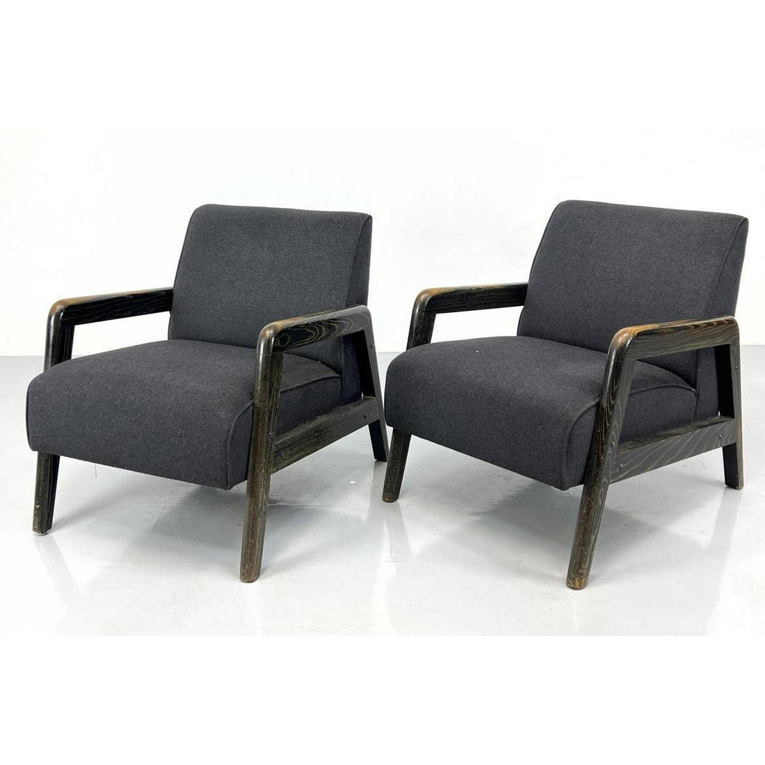 Pr Cerused Oak Modernist Lounge Chairs. Open Arm Frames. (1 of 10)