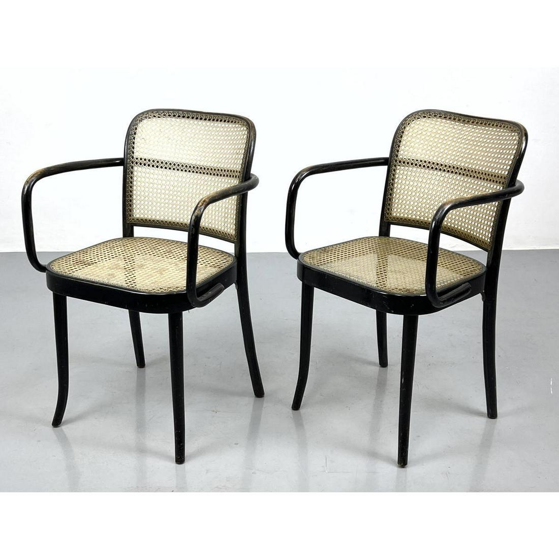 Pair of analine black dye prague chairs with nylon caning (1 of 13)