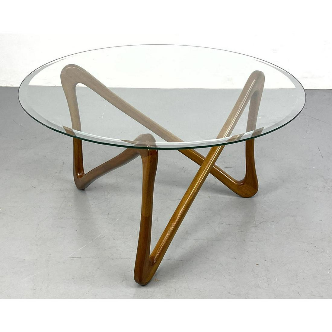 Italian style Angled Leg Base Glass Coffee Table. Round Glass Top Cocktail Table. (1 of 7)