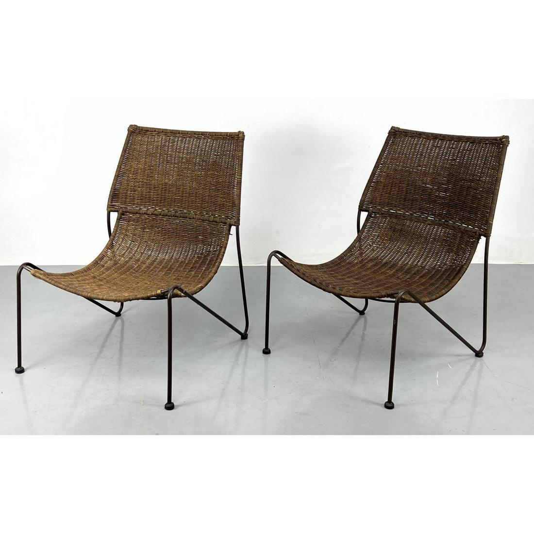 Pair Wrought Iron Frame Wicker Scoop Chairs (1 of 11)