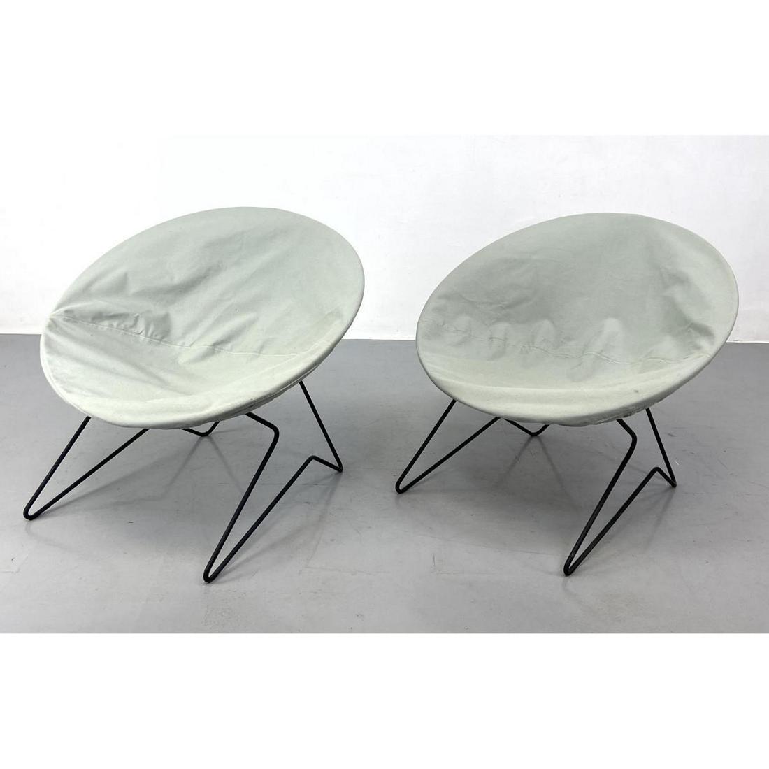 Pr Modernist Black Iron Hoop Frame Lounge Chairs. Canvas Sling Seats. (1 of 8)