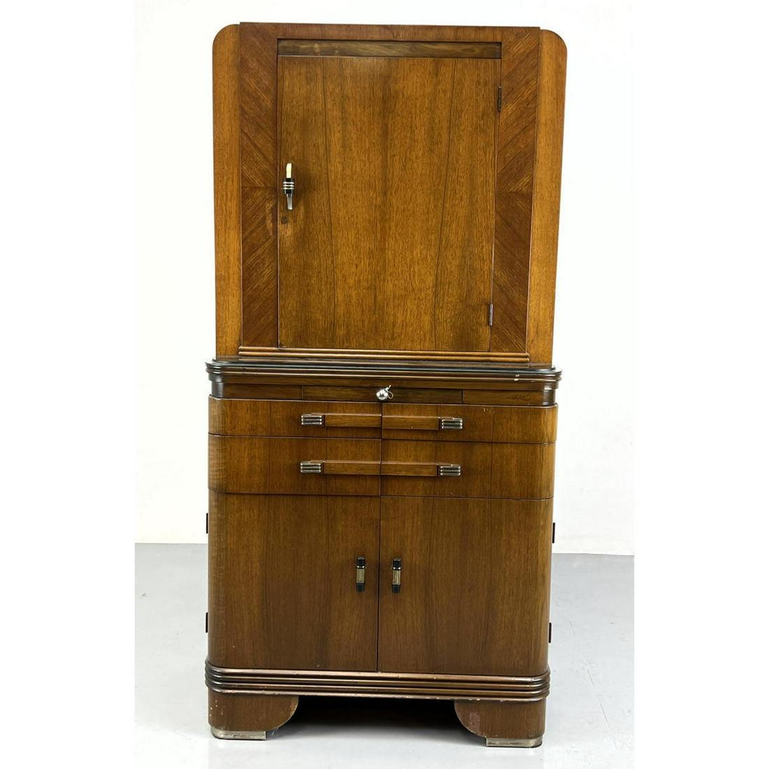 HAMILTON Art Deco Cabinet. Moderne pulls. Upper cabinet has door and interior glass shelves. Metal T (1 of 15)