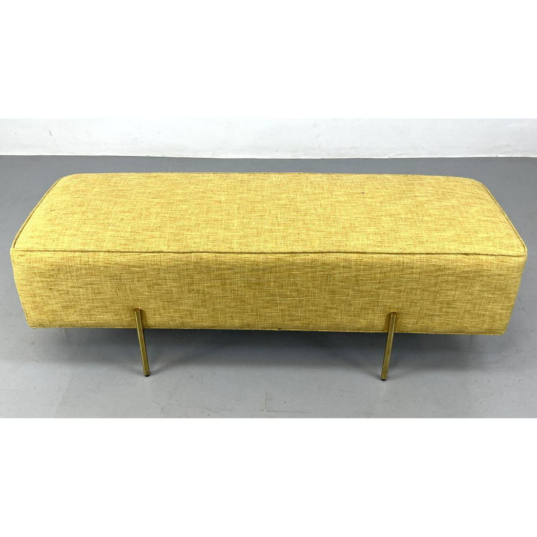 Contemporary Modern Brass Base Bench.  Gold Upholstery. (1 of 10)