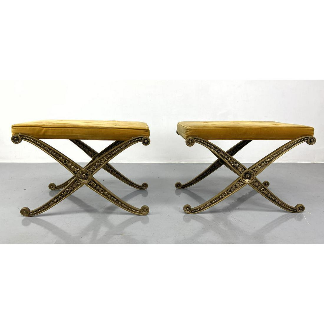 Pair Kessler Cast Aluminum X Base Benches.  Gold finish. (1 of 12)
