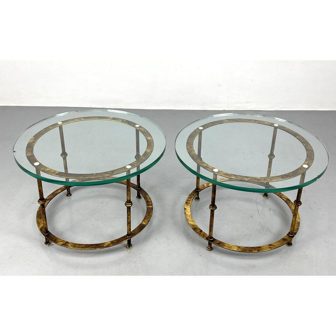 Pair Italian Gilt Metal Side Tables.  Thick glass Tops. (1 of 8)