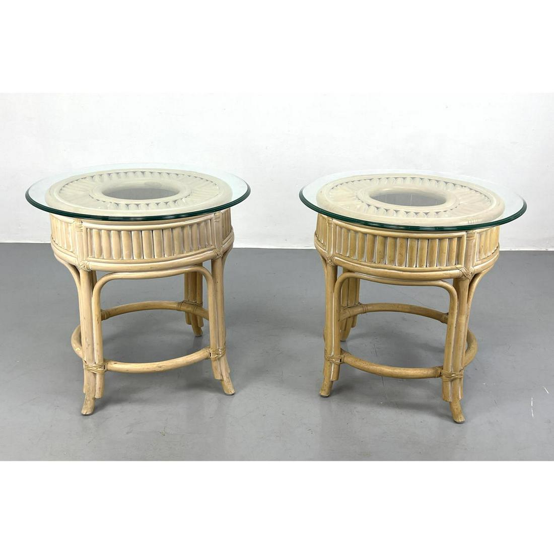 Pair Decorator Rattan Side Tables with Glass Tops. (1 of 9)