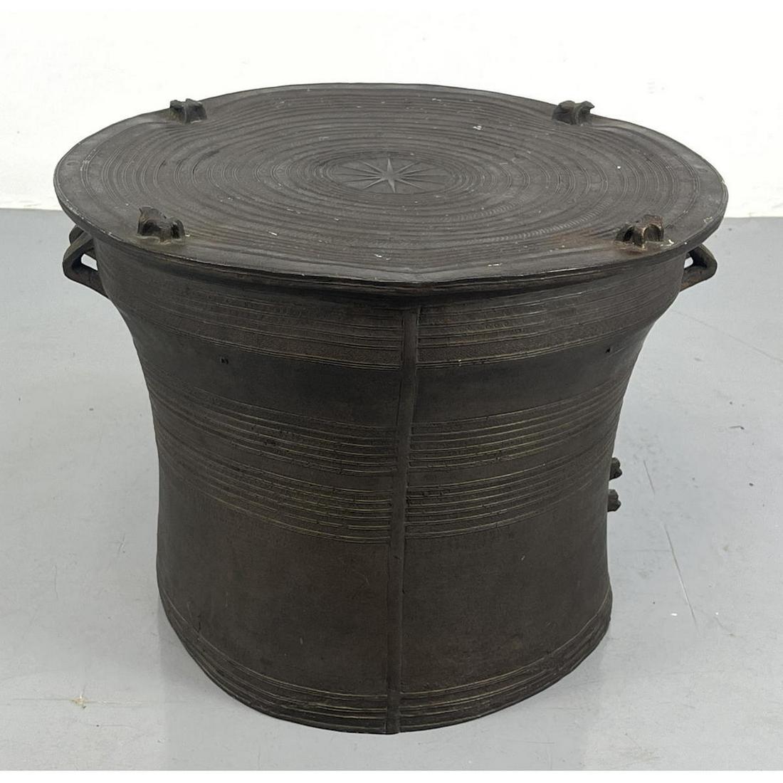 Southeast Asian Rain Drum style Table. Resin form with relief design. Black finish. (1 of 13)