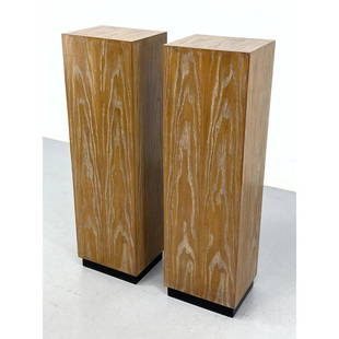 Pr Paul Frankl style Limed Oak Display Pedestals. Recessed ebony base trim.: Pr Paul Frankl style Limed Oak Display Pedestals. Recessed ebony base trim. Dimensions: H: 39.5 inches: W: 12 inches: D: 10 inches ---