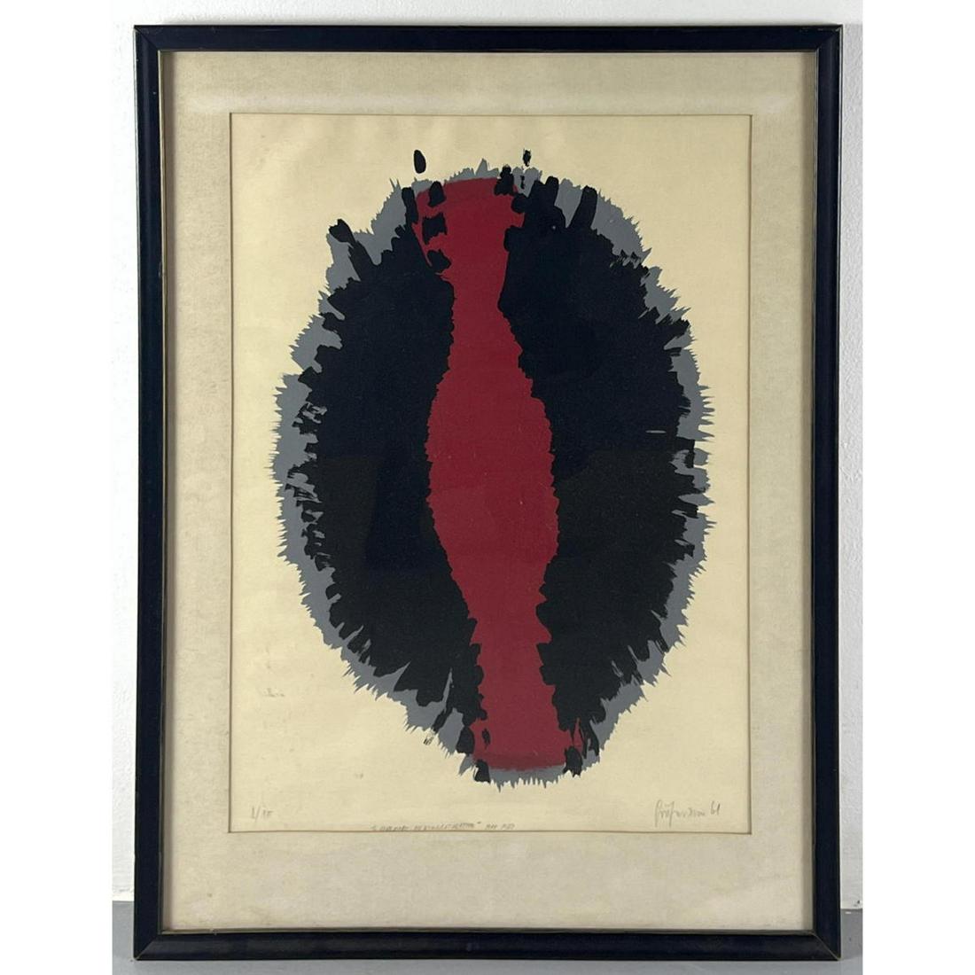 SIGNED 8/15 inscription base of print.  Serigraph in colors black and red dated 1964 mid century (1 of 10)